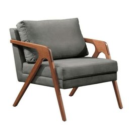 Kit 2 Poltronas Decorativa Mona Luxo Linho Cinza Base Madeira Maciça - 3