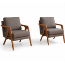 Ver imagem 2 de Kit 2 Poltronas Decorativa Mona Luxo Linho Cinza Base Madeira Maciça