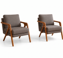Ver imagem 2 de Kit 2 Poltronas Decorativa Mona Luxo Linho Cinza Base Madeira Maciça