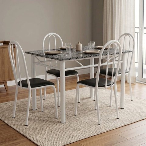 Conjunto Mesa de Jantar 4 Cadeiras 100cm Tampo de Granito