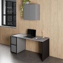 Ver imagem 1 de Mesa Escrivaninha 1,5m C/ Balcão e Armário Aéreo 2 Portas F5 Cor:cinza Sagrado com Preto