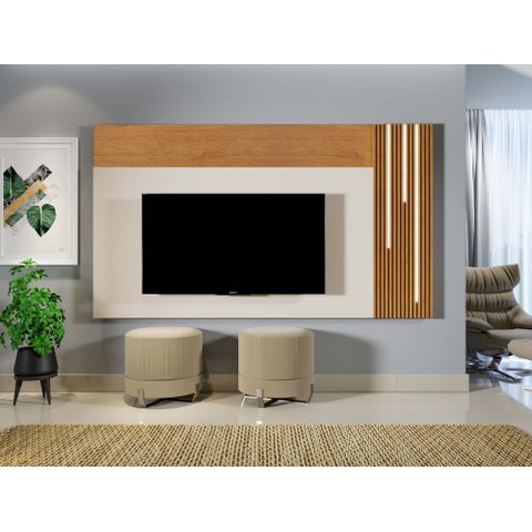 PAINEL TV 75'' AREZZO COM LED:NATURALLE/OFF WHITE/CASCATA