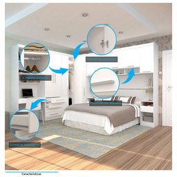 Quarto de Canto Casal com Guarda Roupas Cabeceira e Bancada Home Office Alpes Luciane Móveis - 5
