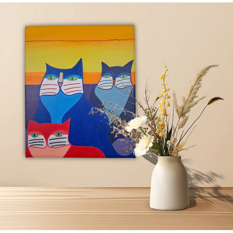 Mini Quadro de Três Lindo Gatinhos Estilo Figurativo