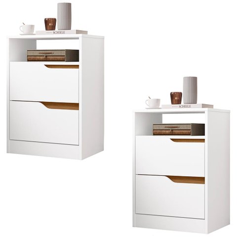 Mesa de Cabeceira com Gavetas Kit 2 Sole Flex Branco/nature - Albatroz