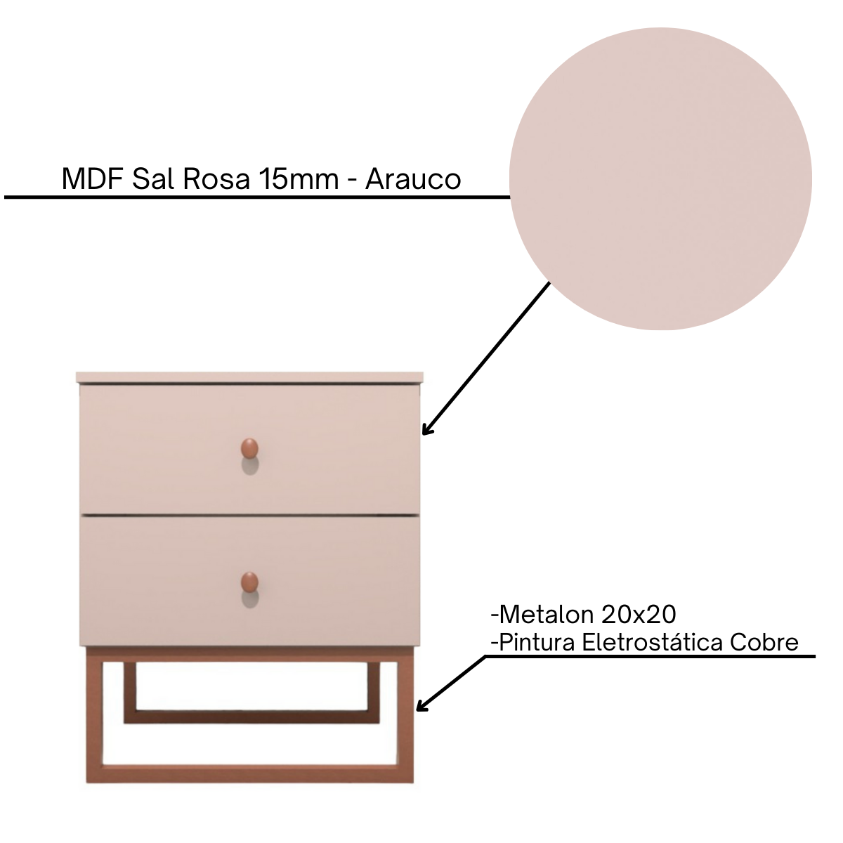 Mesa de Cabeceira Industrial Mdf com Pés Metalon Cobre Plancasa:rosa - 10