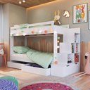 Ver imagem 1 de Cama Triliche Infantil com Cama Auxiliar, Escada de Nichos e Gavetas - Completa Móveis