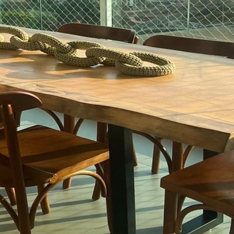 Mesa de Tronco com Bordas Orgânicas Cor Natural com Pés em Aço Carbono 110cm de Largura:Comprimento  - 5