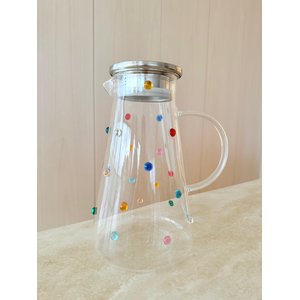 Jarra  Água Suco Vidro Com Tampa Inox 1800 ml Decorada Com Mini Gemas Coloridas