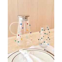 Jarra  Água Suco Vidro Com Tampa Inox 1800 ml Decorada Com Mini Gemas Coloridas - 5