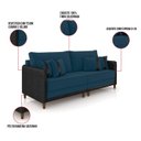 Ver imagem 3 de Sofá 3 Lugares Living 192cm Pé Madeira Valença Pto/veludo Azul K01 - D'Rossi