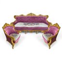 Ver imagem 1 de Jogo de Sofá Classico com Par de Poltrona Roxo com Dourado 98x188x80cm e 95x84x75cm