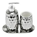 Ver imagem 1 de Kit de Banheiro Lavabo 3 Peças Estilo Martelado Prata 3871