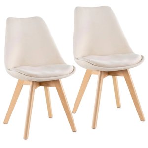 Kit 2 Cadeiras Charles Eames Leda Veludo Estofada Base Madeira - Bege