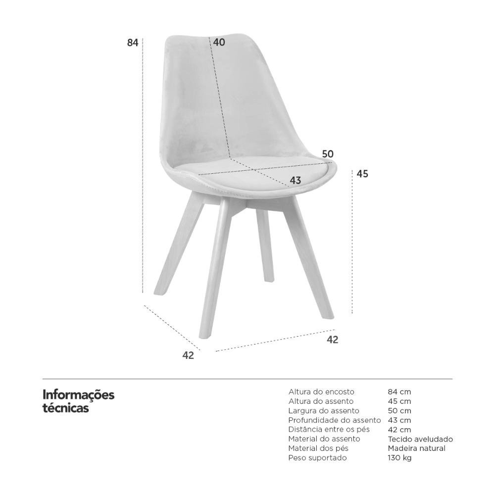 Kit 2 Cadeiras Charles Eames Leda Veludo Estofada Base Madeira - Bege - 4