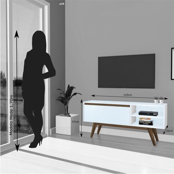Rack 125cm 1 Porta Basculante e Pé Inclinado de Madeira  Móveis - 8