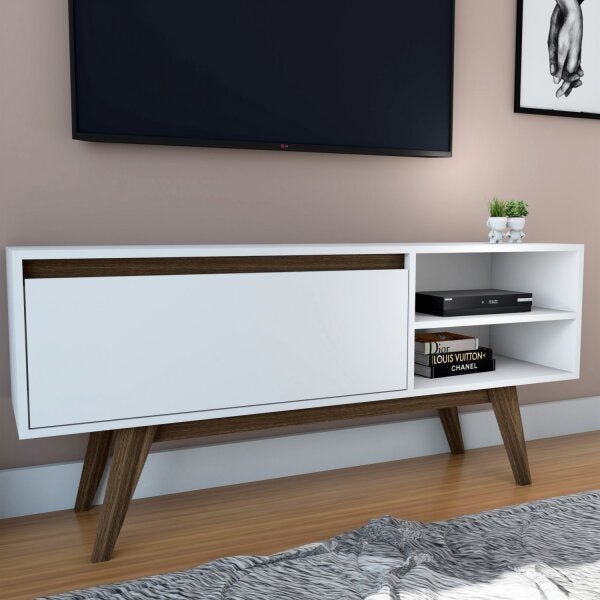 Rack 125cm 1 Porta Basculante e Pé Inclinado de Madeira  Móveis - 6