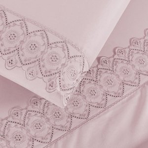 Jogo Cama King Cherry Bordado Inglês 4 Pçs Rosa Lilly Home Enxovais