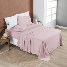 Jogo Cama King Cherry Bordado Inglês 4 Pçs Rosa Lilly Home Enxovais - 3