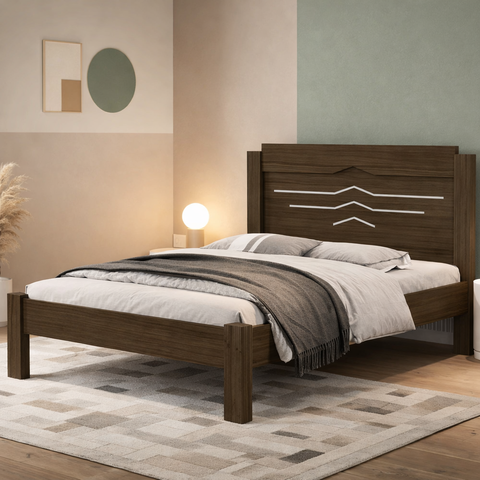 Cama de Casal Sofia Castanho Tradicional Reforçada Alto Padrão de Mdf para Quarto