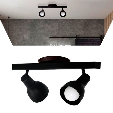 Luminária Trilho Spot Duplo com Canopla 2 Lâmpadas Direcionáveis E27 Cor:preto