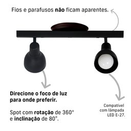 Luminária Trilho Spot Duplo com Canopla 2 Lâmpadas Direcionáveis E27 Cor:preto - 3