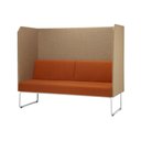 Ver imagem 1 de Sofa Privativo Pix com Divisoria Crepe Marrom Claro e Assento Crepe Laranja Base Aco Branco - 55088