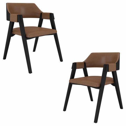 Kit 2 Cadeiras Sala de Jantar e Jogos Carteados Madeira Maciça Poker Pu Caramelo/preto G42 - Gran