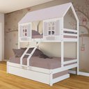 Ver imagem 1 de Treliche Casal/ Solteiro Casinha Bela - Madeira Maciça Branco/rosa | Megamobilia