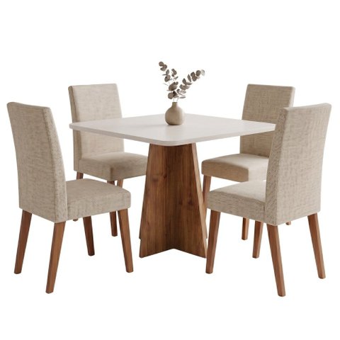 Conjunto Sala de Jantar Mesa Quadrada 0,90m Moove 4 Cadeiras Milano