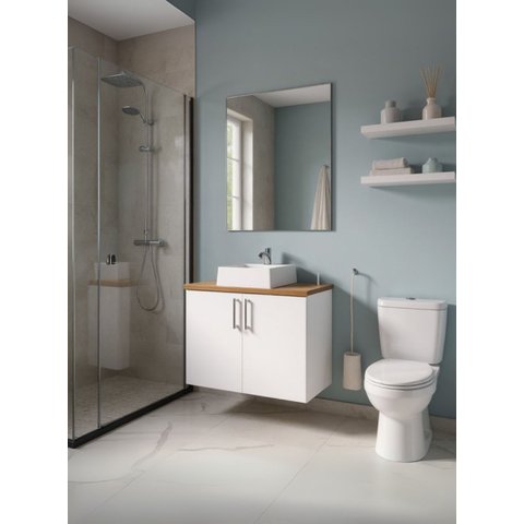 Gabinete para Banheiro com Cuba e Espelho 80cm Mdf Freijo com Branco Paris - On Móveis