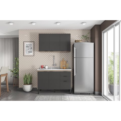 Cozinha Compacta Firenze 02 Peças 06 Portas 02 Gavetas Avena/grafito