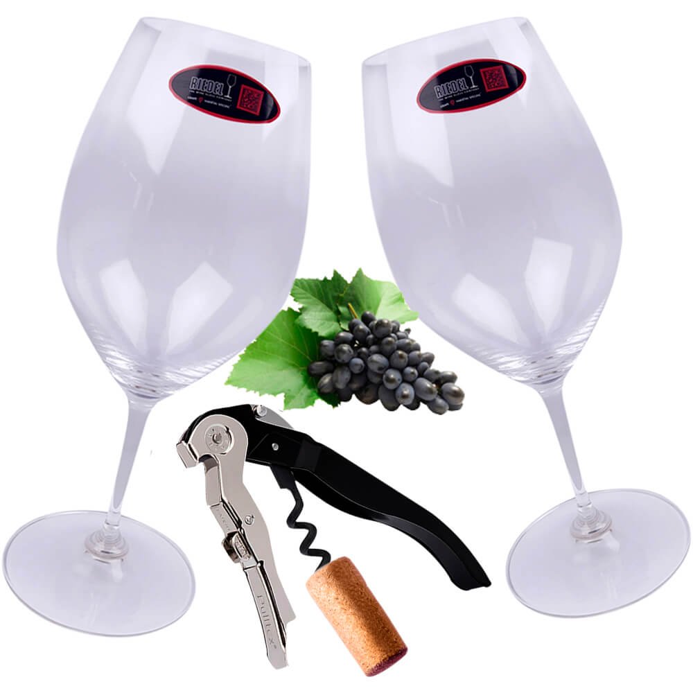 Kit Premium 2 Taças Riedel 995 Ml Saca-rolhas Pulltex Clickcut Preto - 5