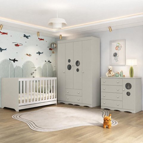 Quarto de Bebê Completo com Berço Americano 3 em 1 Colchão Incluso Sonho Multimóveis MP4631 -