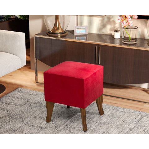 Puff Luxo Pés de Madeira Cores - Comprar Moveis em Casa: Vermelho