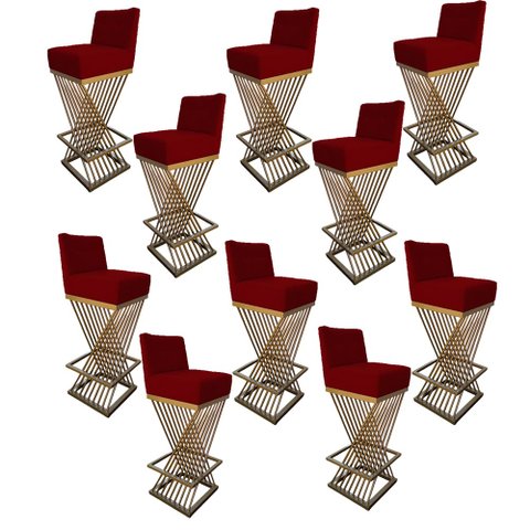 Kit 10 Banquetas Luma Base de Ferro Sued Marsala - D'classe Decor