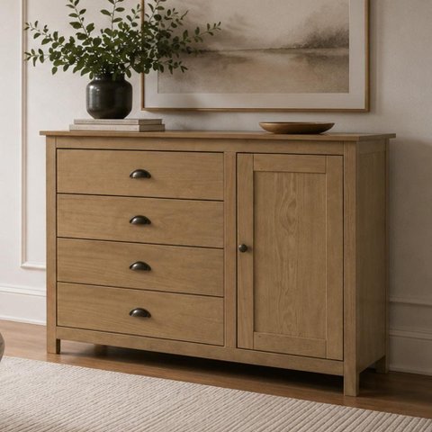 Cômoda Sapateira para Quarto 4 Gavetas 1 Porta Madeira Maciça Mazzaro F06 Freijó - Lyam Decor