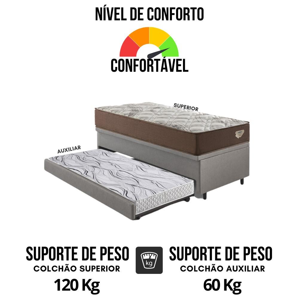 Bicama Baú Solteirão com Courino Linho Cinza 96x203 com Colchão Adorabile Molas Ensacadas Ecoflex - 7