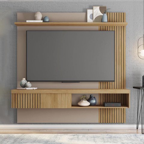 Painel Tv 65 Pol 180cm Bancada Suspensa Ripado Luana Fendi/buriti C01 - D’Rossi