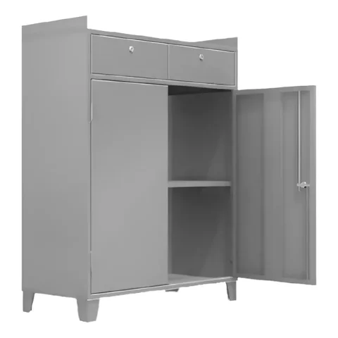 Armário de Aço 2 Portas 1 Prateleira para Ferramentas Ferramenteiro Duplo com Chave Cinza