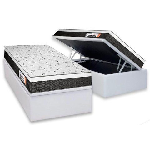 Cama Box Baú Solteiro: Colchão Anatômico Plumatex Falcon Ultra Firme + Base Crc Courano White(
