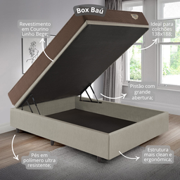 Cama Box com Baú 138x188 com Colchão Casal Relax Adorabile Molas Ensacadas Ecoflex Courino Linho - 5