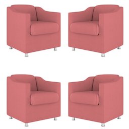Kit 4 Poltronas Tilla Decorativas Consultório Sala Tecido Suede Cor:Rosa - 1
