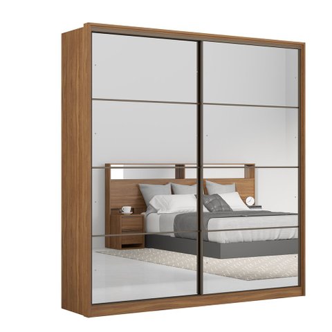 Guarda-Roupa Roupeiro de Casal Seoul 2 Portas com 2 Espelhos Amêndola
