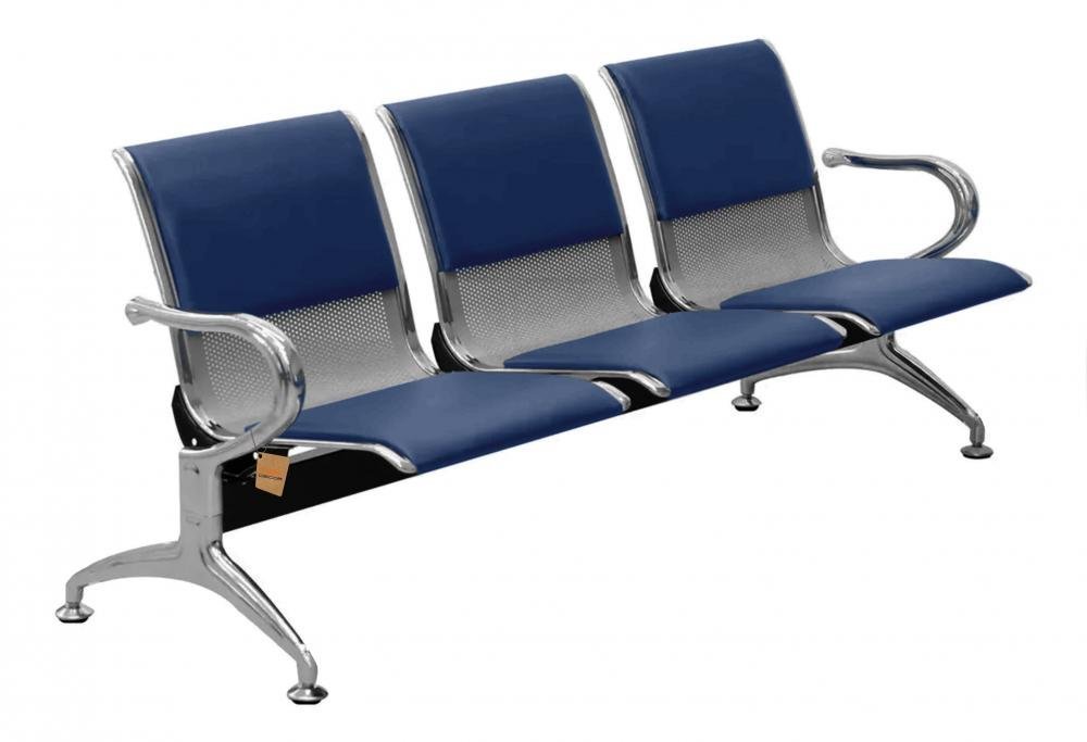Cadeira Longarina 3 Lugares Cromada C/ Estofado Colors Cor:Azul Naval