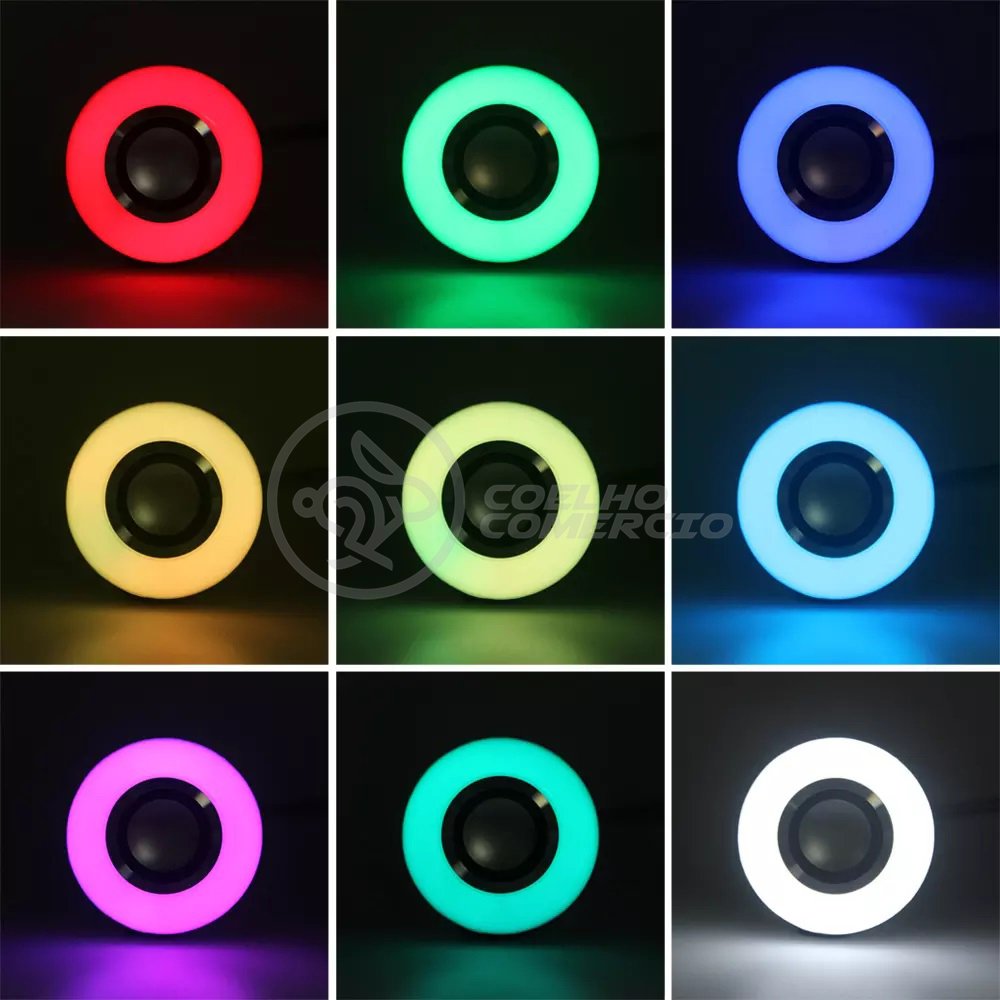 Lâmpada LED 12w E27 RGB Colorida com Caixa de Som Bluetooth e Controle Remoto