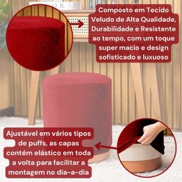 Capa de Puff Redondo Grande Avulsa Lisa Ajustável com Elástico - Tecido Veludo Decoração Banquinho L - 5