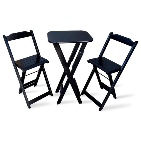 Jogo De Bistro Com 2 Banquetas De Madeira Para Area De Lazer Preto