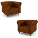 Ver imagem 2 de Kit 2 Poltronas Decorativas Sala de Estar Stanford Chesterfield Pés de Madeira Couro Conhaque g58 -