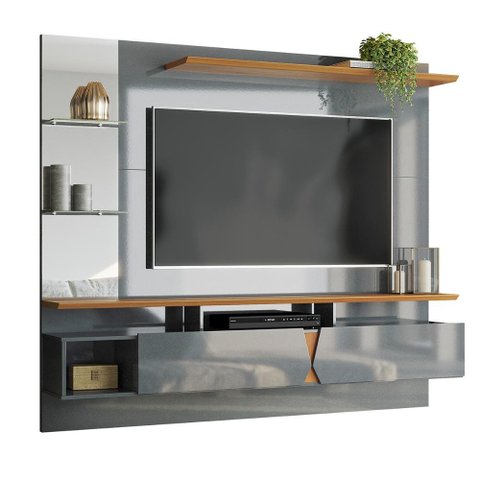 Painel Intense 1.83 Tv Até 55 Polegadas Prateleiras Laterais em Vidro Espelhos Decorativos 2